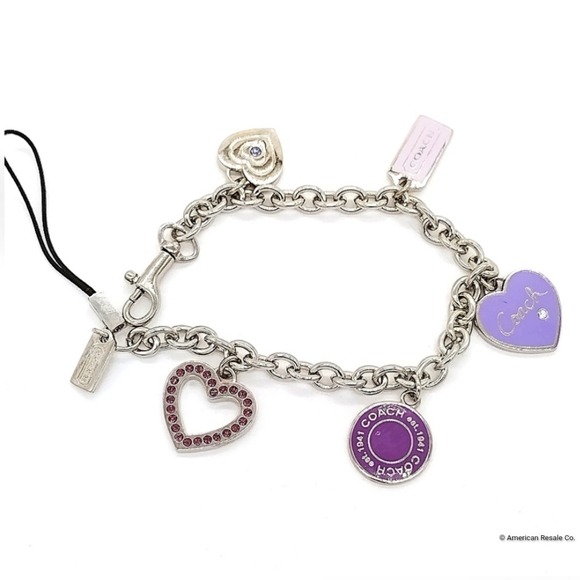 COACH Purple Triple Hearts Bracelet Lanyard Charm Trigger Snap Keychain Fob-Rare - Picture 2 of 4